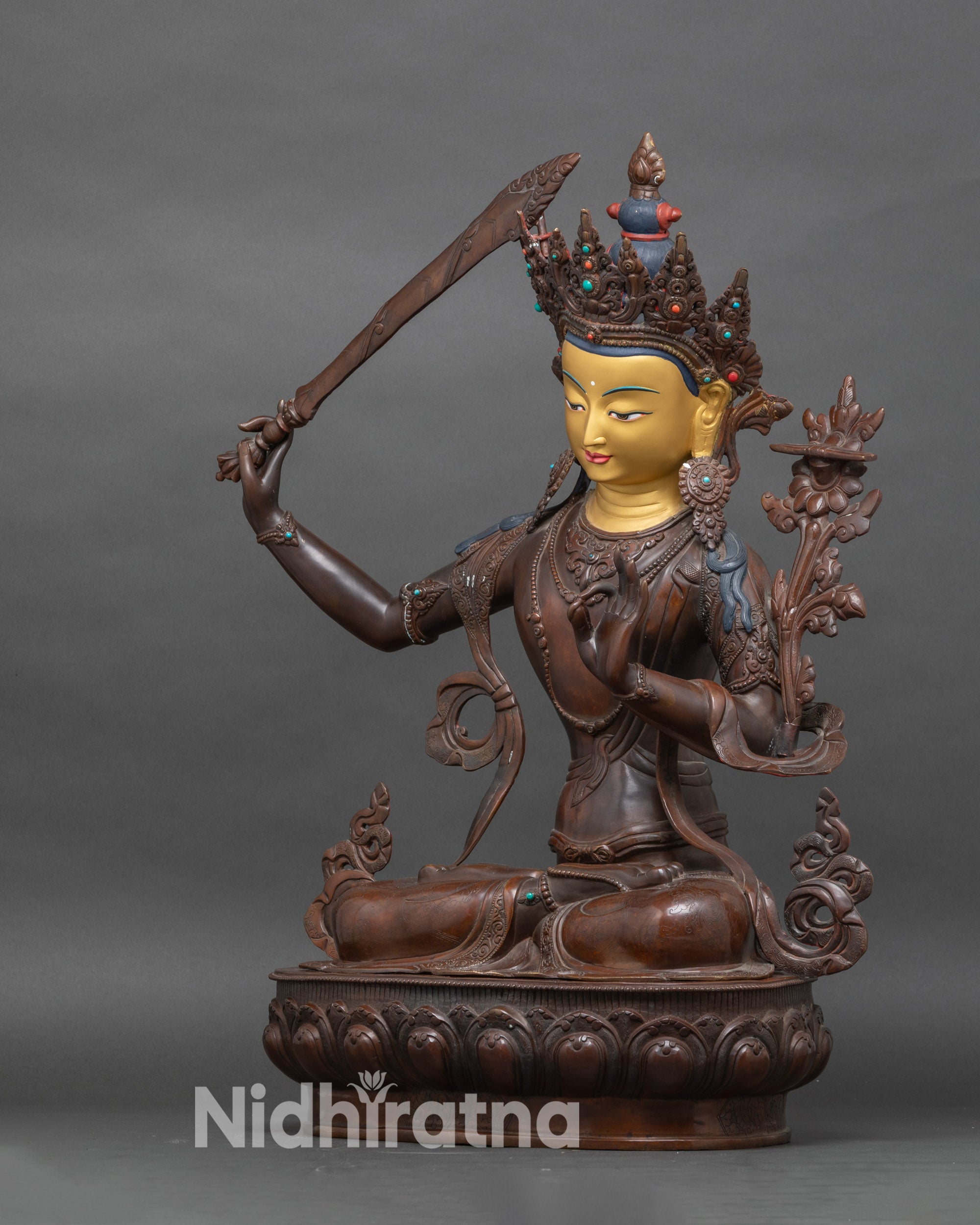 Manjushri Meditation Statue | Authentic Lost-Wax Copper Artwork from Nepal
