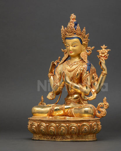 Chenrezig Avalokiteshvara Statue - Tibetan 4 Arm Compassion Buddha