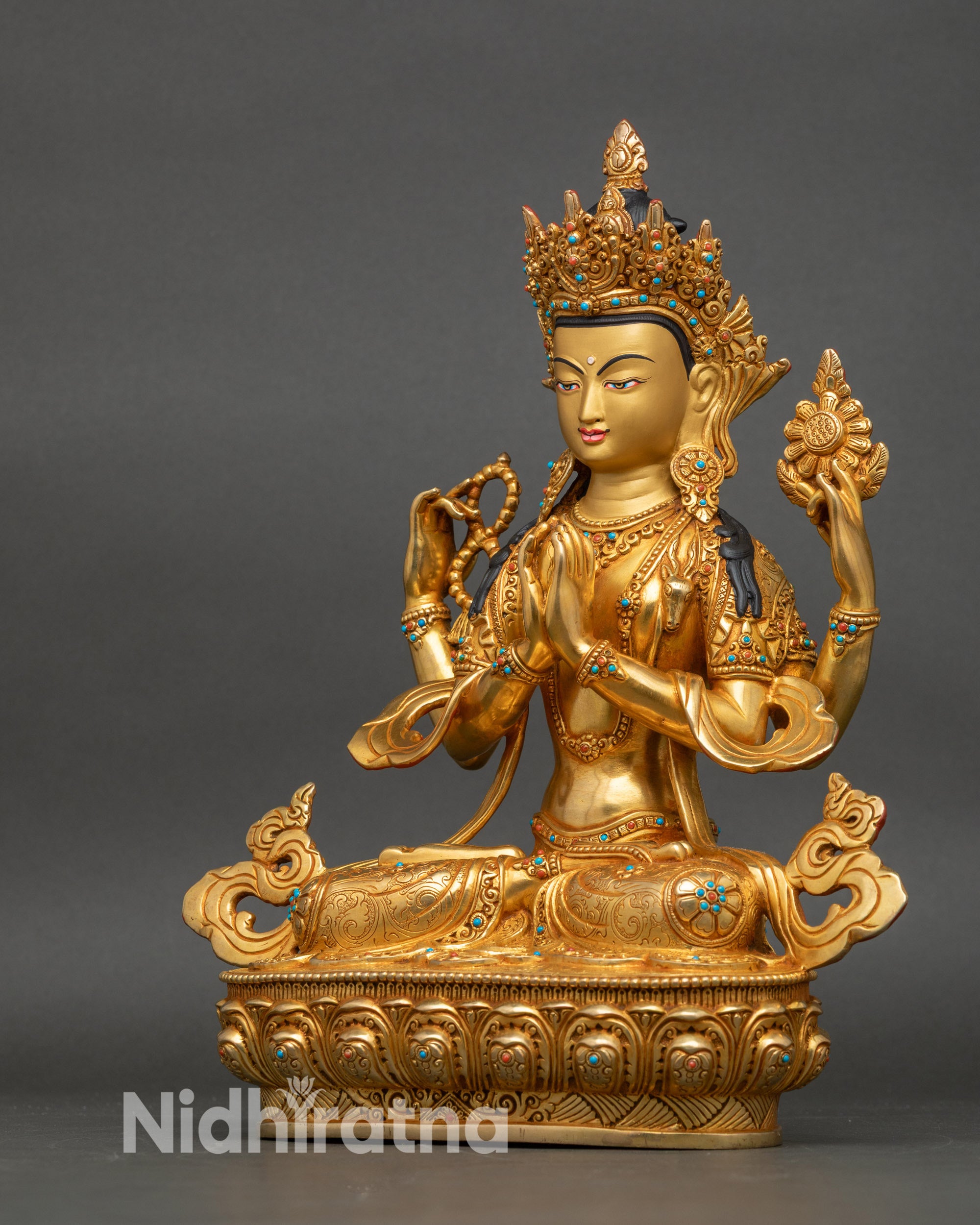 Four-Armed Avalokiteshvara Sculpture | Bodhisattva of Compassion