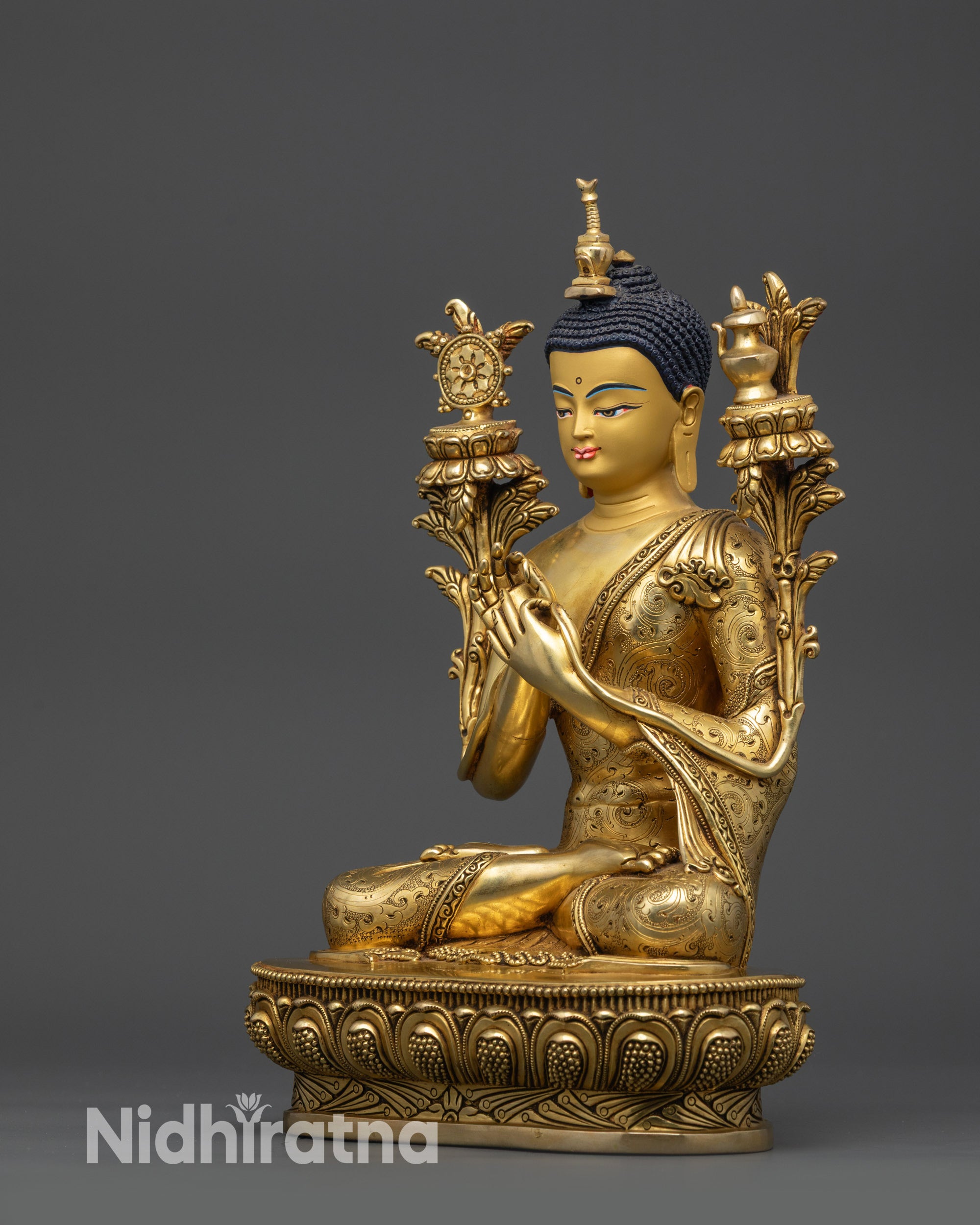 12" Exquisite Gold-Gilded Maitreya Buddha Sculpture | Future Enlightenment