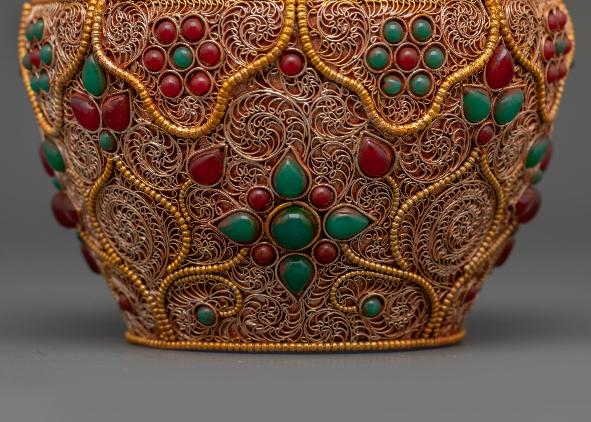 Tibetan Crockpot | Artisan-Crafted Gemstone Ritual Vessel Nepal