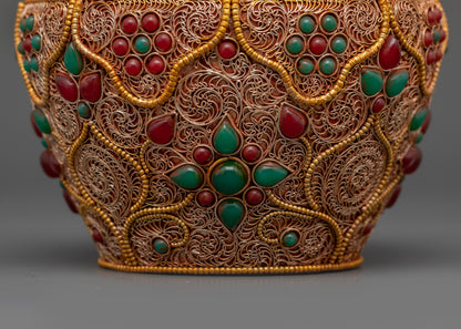 Tibetan Crockpot | Artisan-Crafted Gemstone Ritual Vessel Nepal