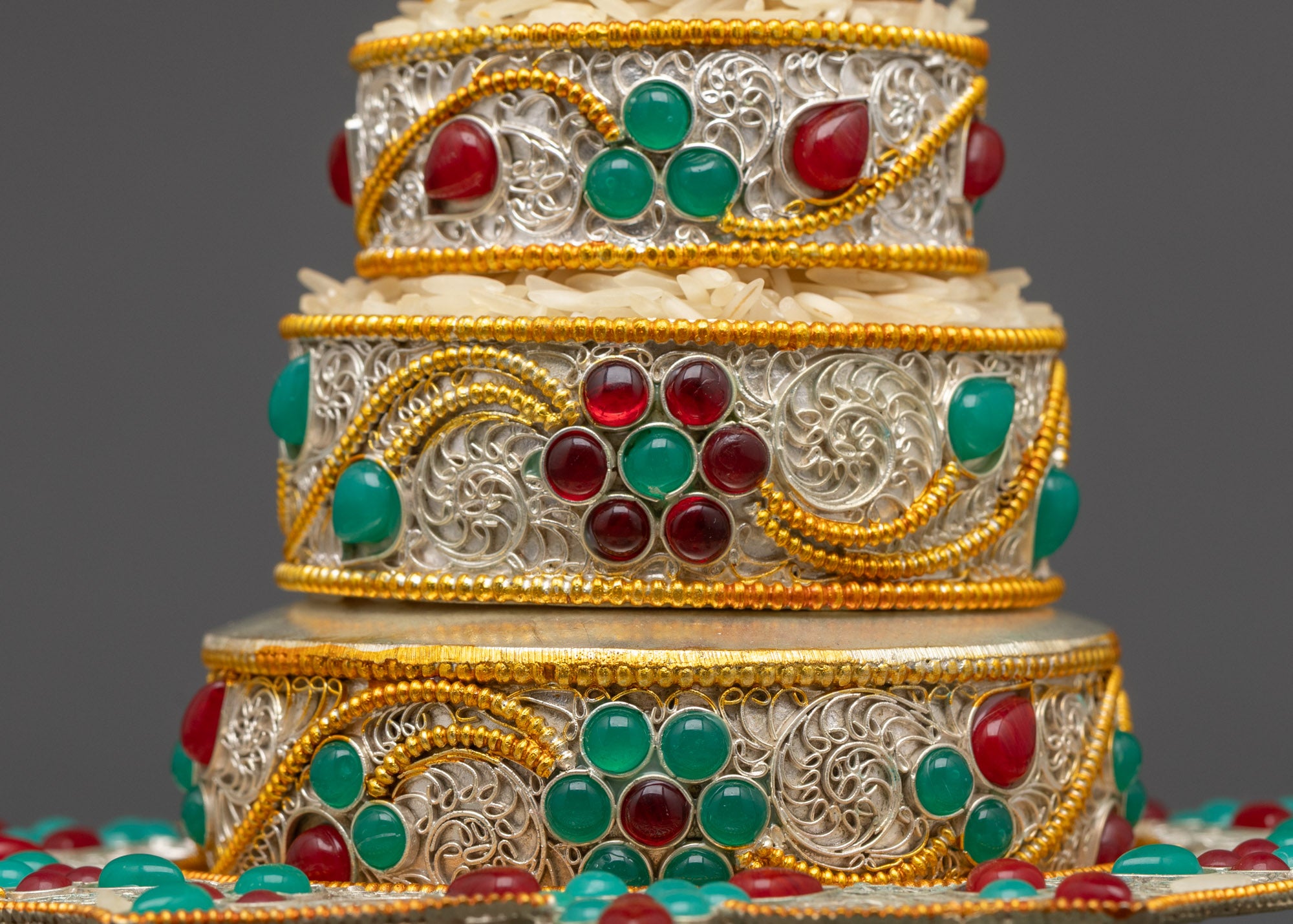 3" Tibetan Mandala | Silver-Plated Filigree with Gemstone Adornments