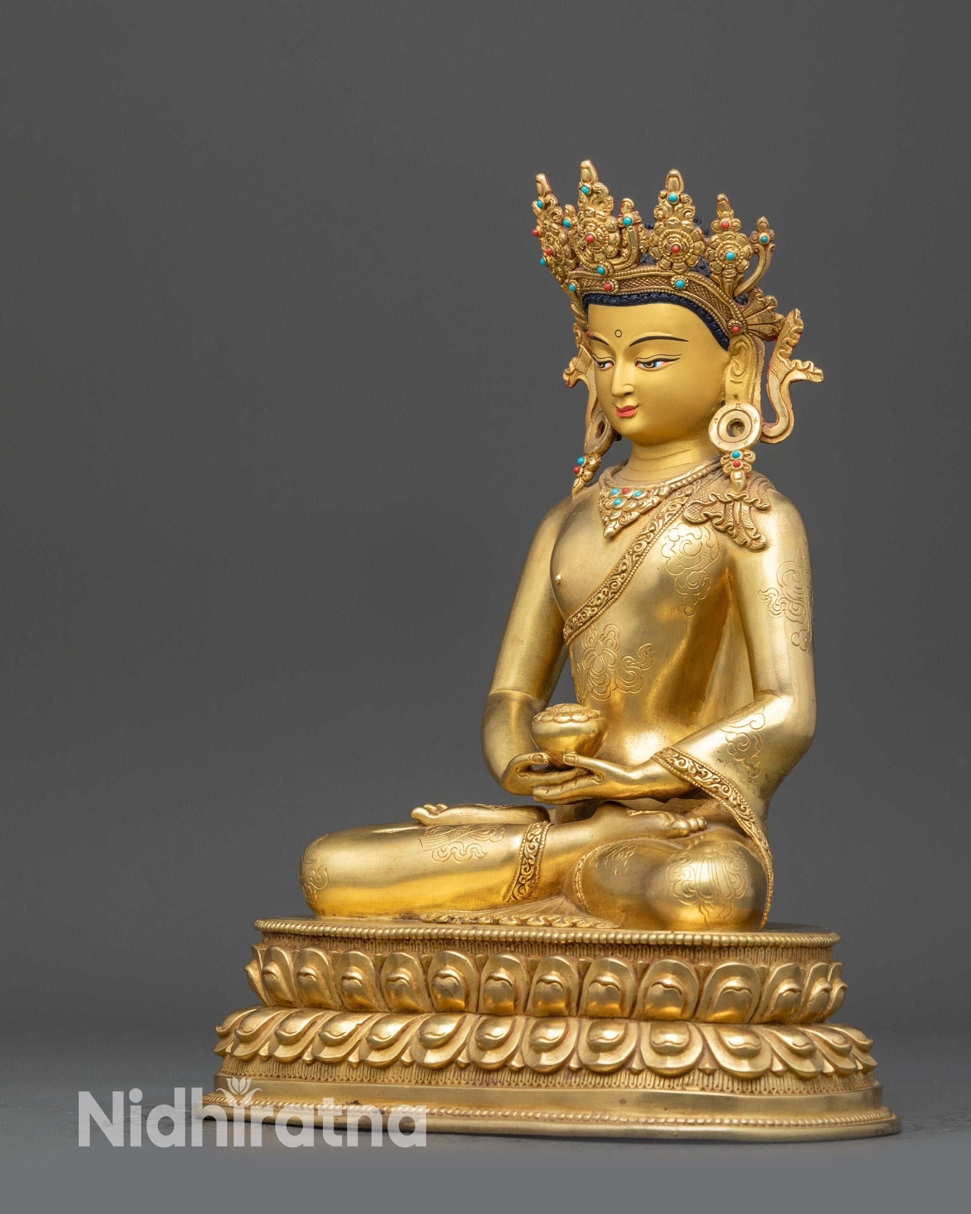Crowned Amitabha Buddha Statue | Tibetan Sculpture for Longevity