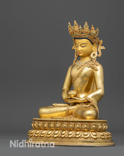 Crowned Amitabha Buddha Statue | Tibetan Sculpture for Longevity