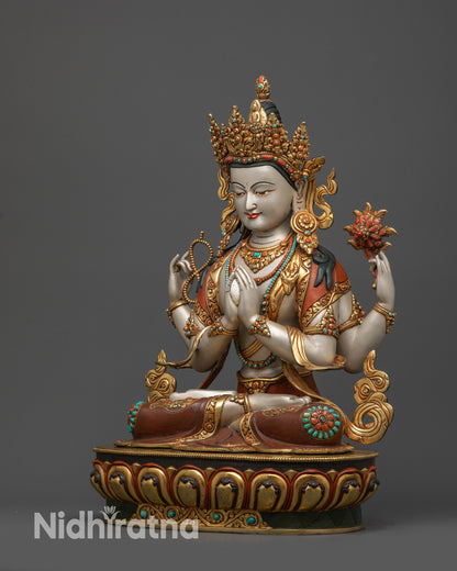 Compassionate Chenrezig Statue | Hand-painted Tibetan Buddhist Idol