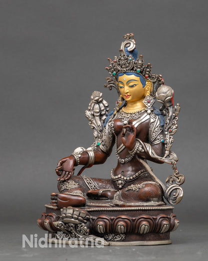 Green Tara Statue | Gold-Painted face Buddhist Deity for Devotion