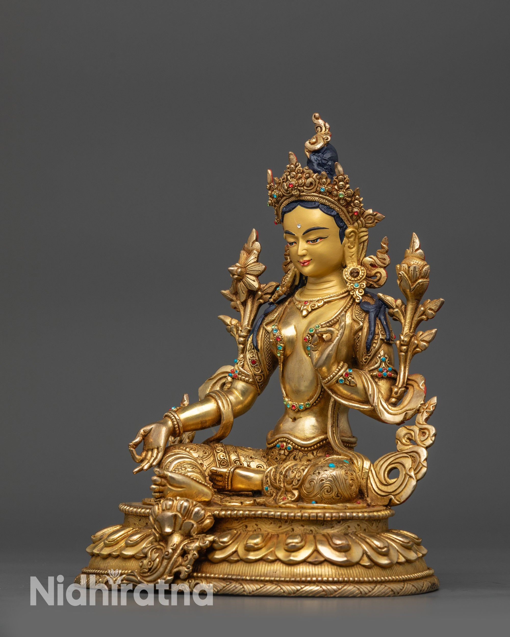 Compassionate Green Tara Statue | Buddhist Sculpture for Altar Decor