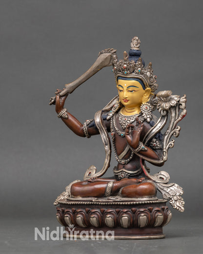 Manjushri Statue | Nepalese Bodhisattva of Wisdom Copper Sculpture