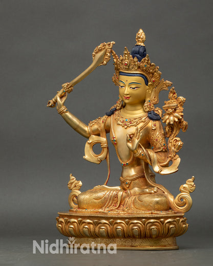 Manjushri with Flaming Sword - Sacred Buddhist Wisdom Sculpture