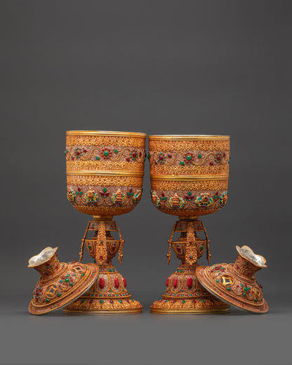 Copper Butter Lamp with Kalash Base | Himalayan Ritual Item Artwork