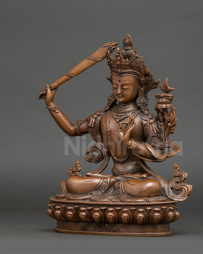 Oxidized Copper Manjushri Statue | Lord of Sacred Wisdom