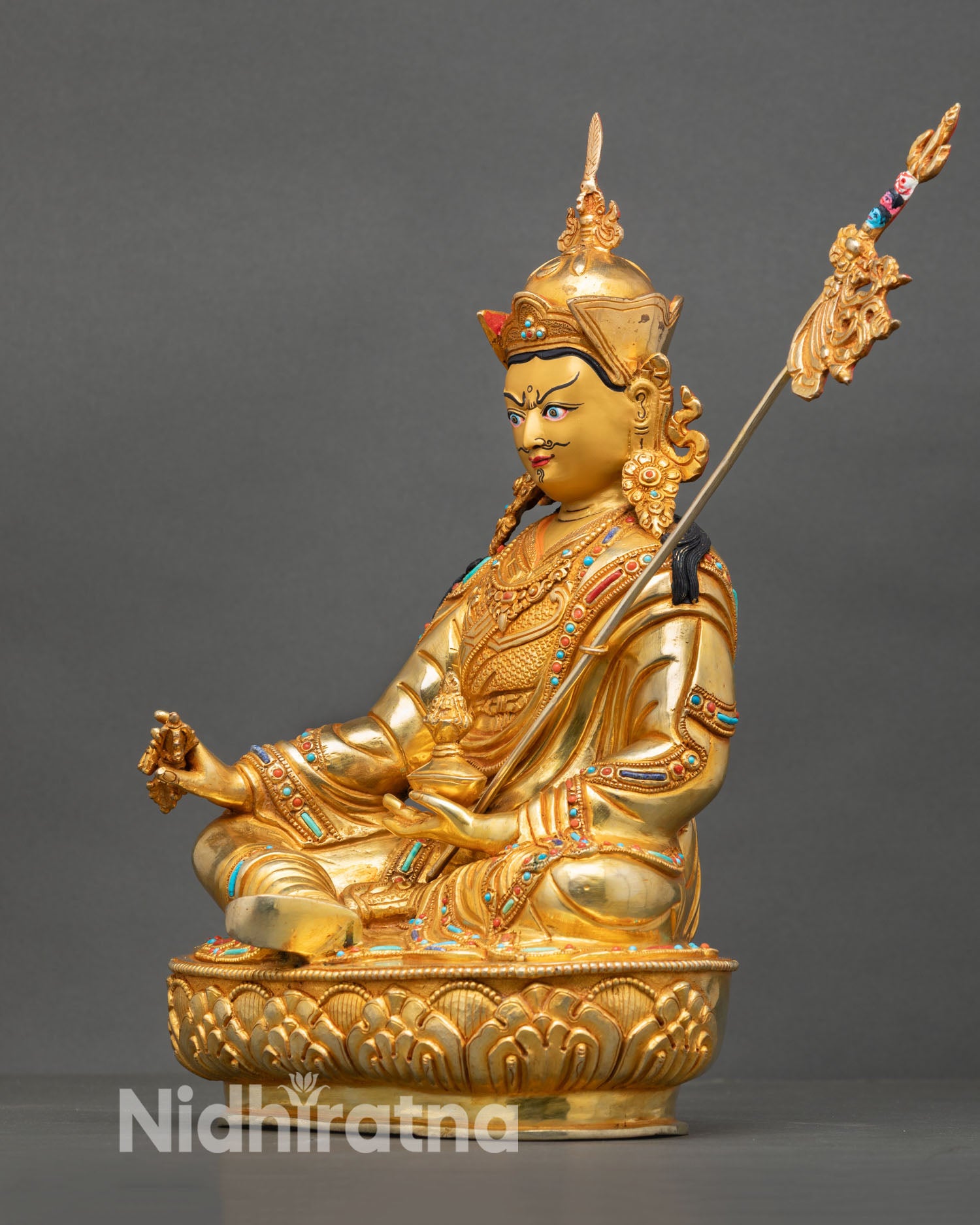 Guru Rinpoche Statue | Handcrafted Gold Fire-Gilded Copper Art