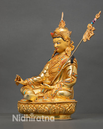Guru Rinpoche Statue | Handcrafted Gold Fire-Gilded Copper Art