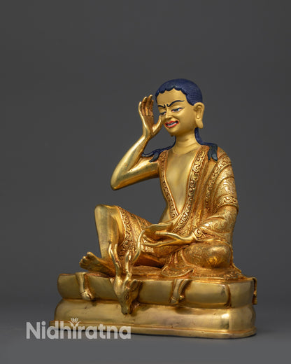 Milarepa Statue | Gold Fire-Gilded Tibetan Sage for Spiritual Spaces