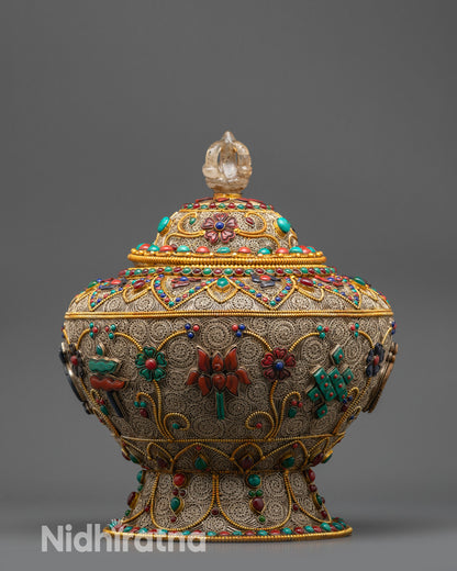 Symbolic Auspicious Rice Pot | Traditional Nepalese Buddhist Pot