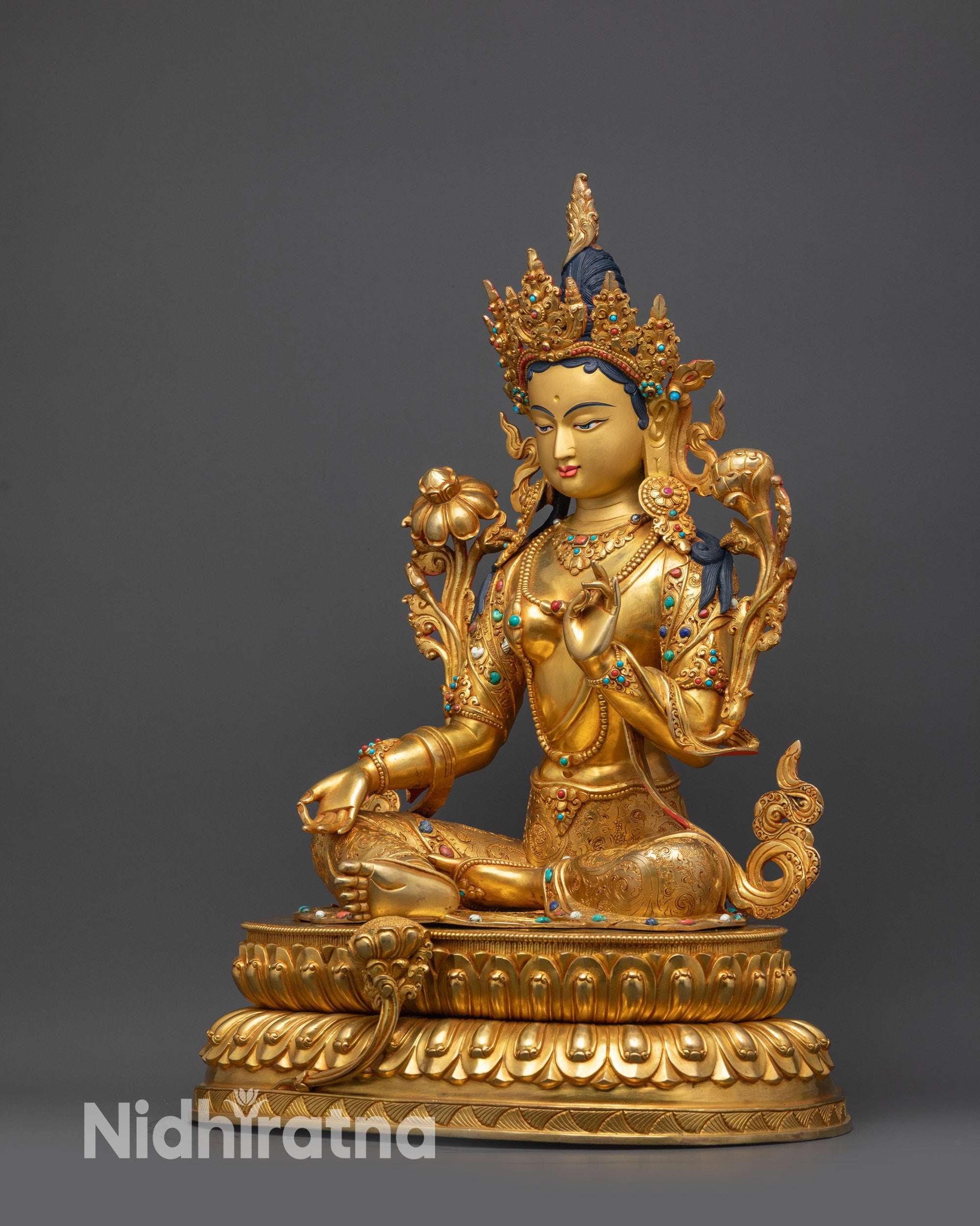 Handmade Green Tara Statue | Exquisite Handcrafted Tibetan Tara Sculpture