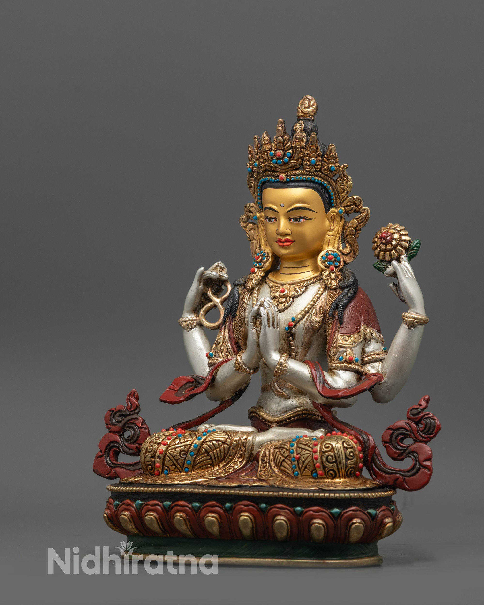 Tibetan Four Armed Handcrafted Chenrezig Statue