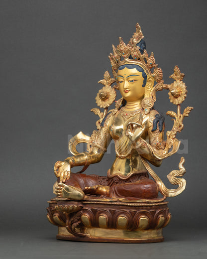 Hand-Carved Nepalese Green Tara Sculpture for Spiritual Guidance