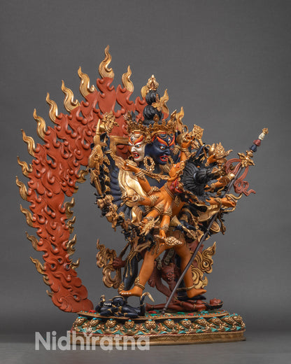 Right profile of Kalachakra statue, handcrafted Tibetan Buddhist art from Patan