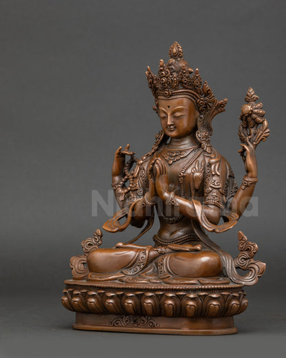 Four-Arm Oxidized Chenrezig Sculpture for Mindfulness