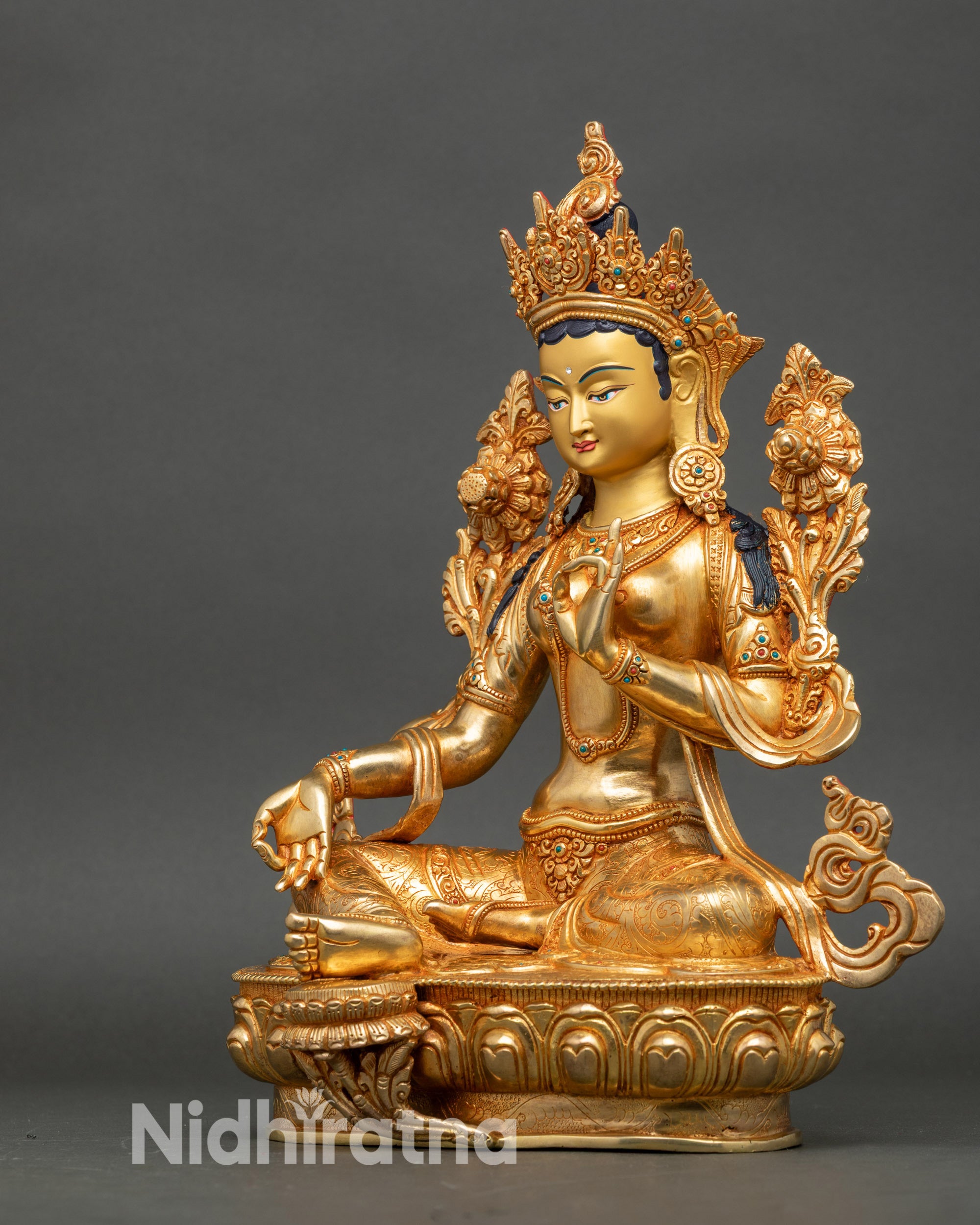 Handcrafted Green Tara Statue | Copper Himalayan Sculpture
