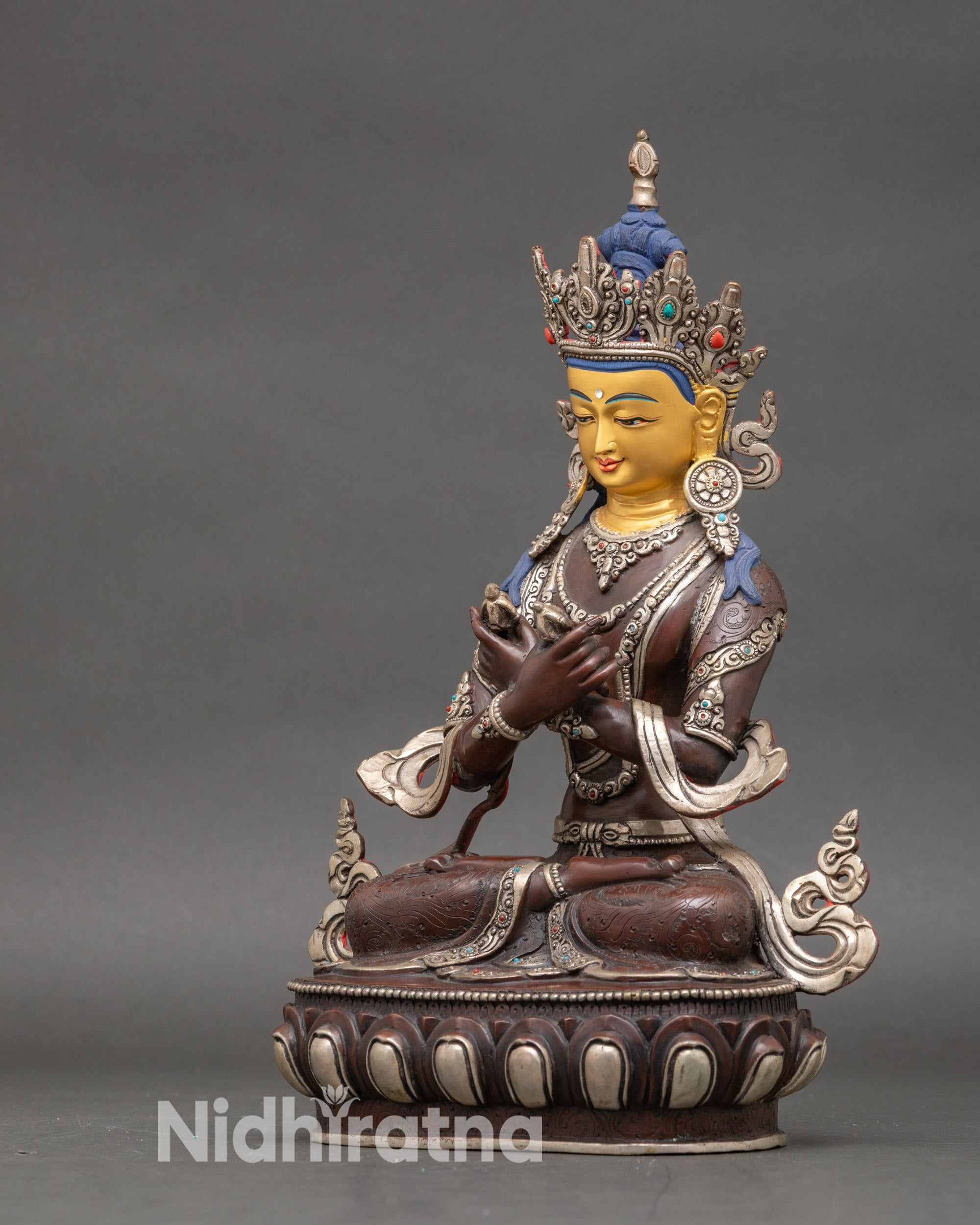 Vajradhara Statue for Home Shrine | Lost-Wax Copper Buddha with Gold Detailing