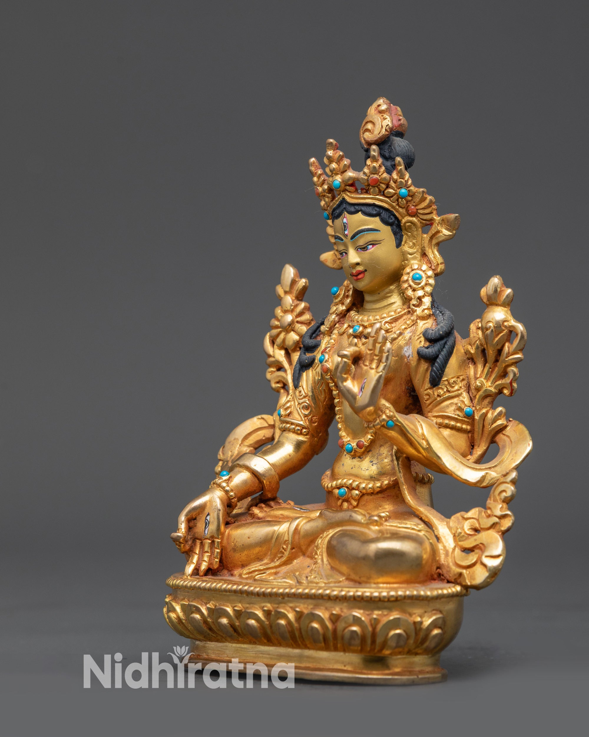 24K Gold-Gilded Face White Tara Statue | Tibetan Meditation Sculpture
