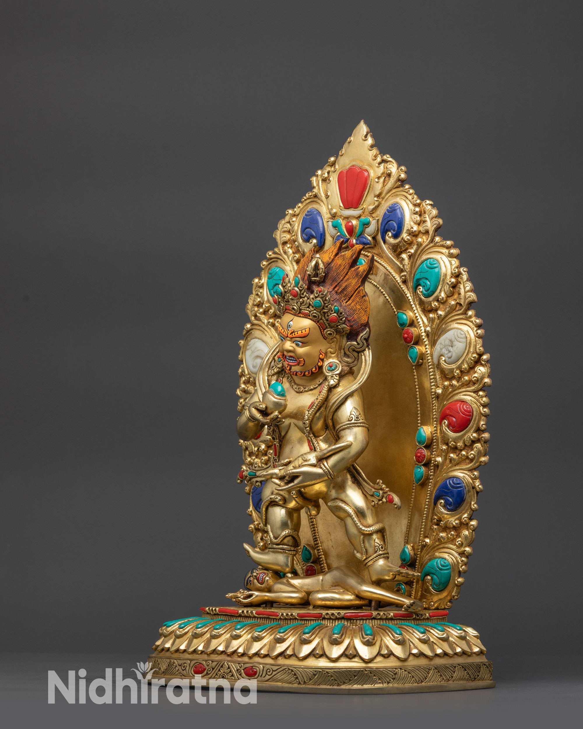 Exquisite 24K Gold-Gilded Black Dzambhala Statue | Deity of Wealth