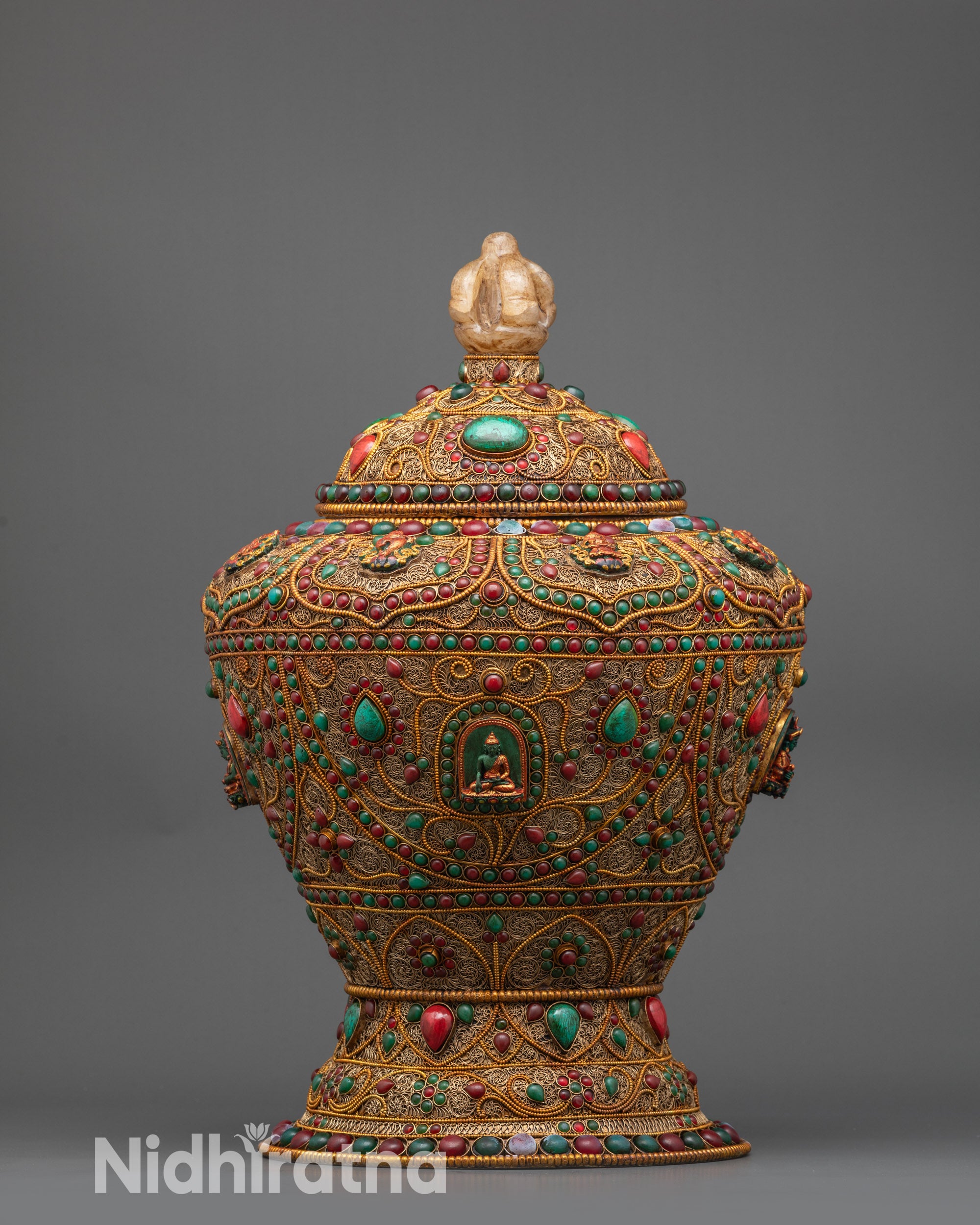 Divine Tibetan Rice Pot | Sacred Vessel for Buddhist Altar Offerings