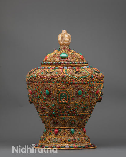 Divine Tibetan Rice Pot | Sacred Vessel for Buddhist Altar Offerings