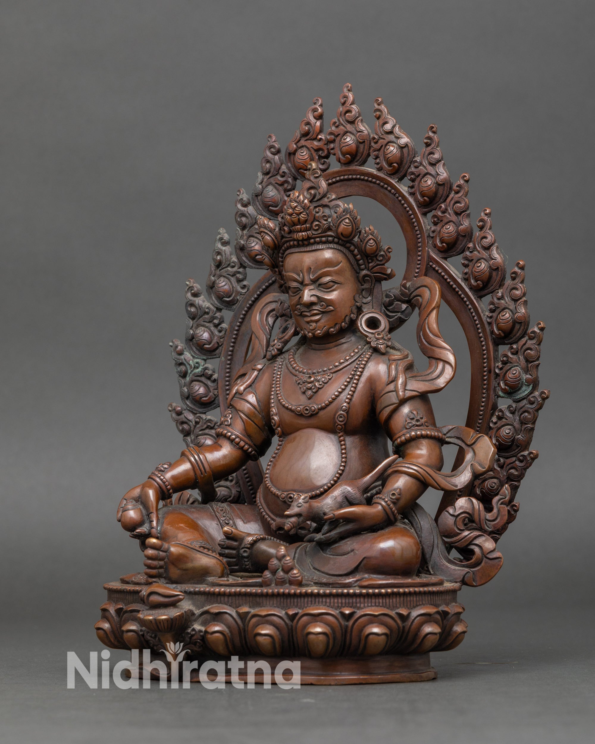 Dzambhala Altar Figurine | Traditional Himalayan Copper and Oxidized statue
