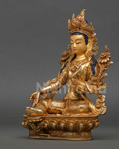 Green Tara Statue | 24K Gold Gilded Buddhist Goddess