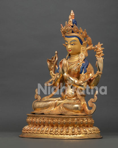 Chenrezig Statue | 24K Gold Gilded Copper Artwork