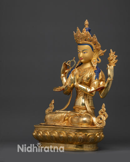 Left side view Chenrezig Buddha sculpture showing lotus and detailed lower garments