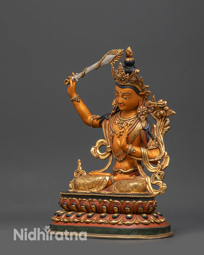 Hand-painted Bodhisattva Manjushri Statue | Tibetan Buddhist Sculpture