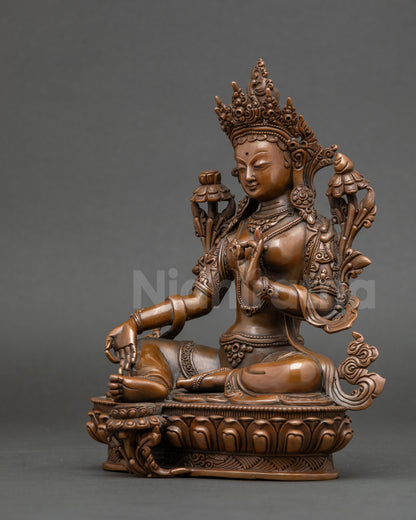 Green Tara Meditation Art | Handcrafted Nepalese Copper Statue