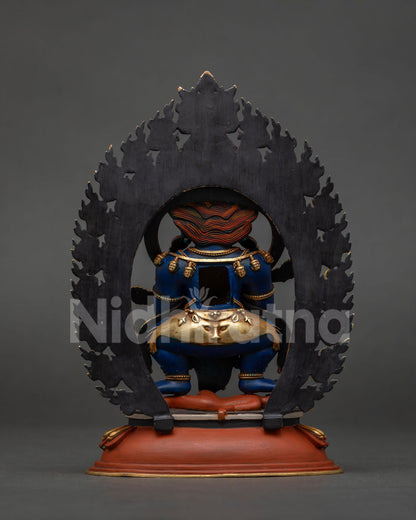 Sakya Mahakala statue back view showing handcrafted gold gilded copper details
