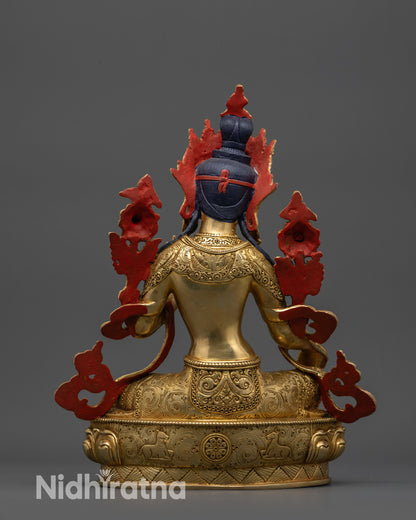Handcrafted Statue of Divine Green Tara | 24K Gold Face of Mother Tara
