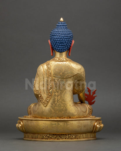 Handmade Bhaisajyaguru Sculpture back view copper gold details