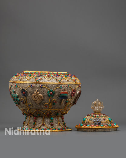 Symbolic Auspicious Rice Pot | Traditional Nepalese Buddhist Pot