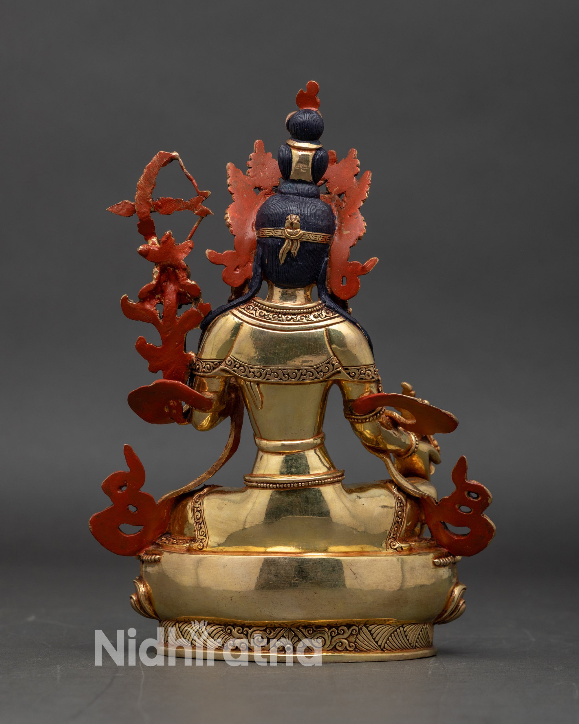 red-tara-statue-back-view-lotus-seat-intricate-jewelry-handcrafted-nepalese-artisan