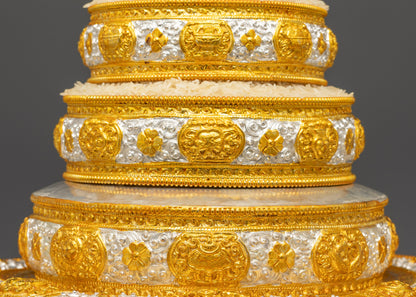 Sacred Auspicious Mandala | Gold and Silver-Plated Buddhist Art Nepal
