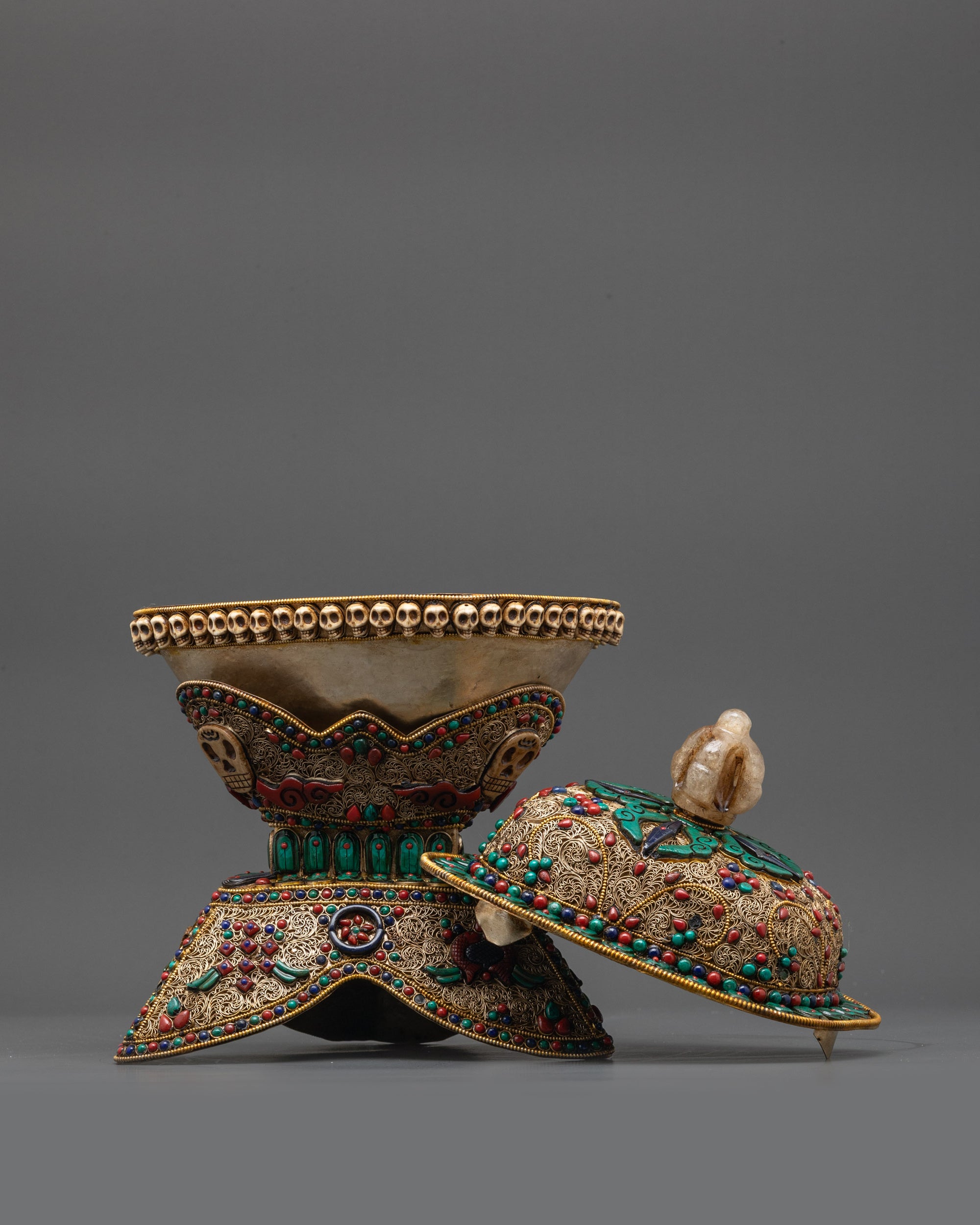 Sacred Tibetan Ritual Kapala Set | Handcrafted Skull Cups for Vajrayana