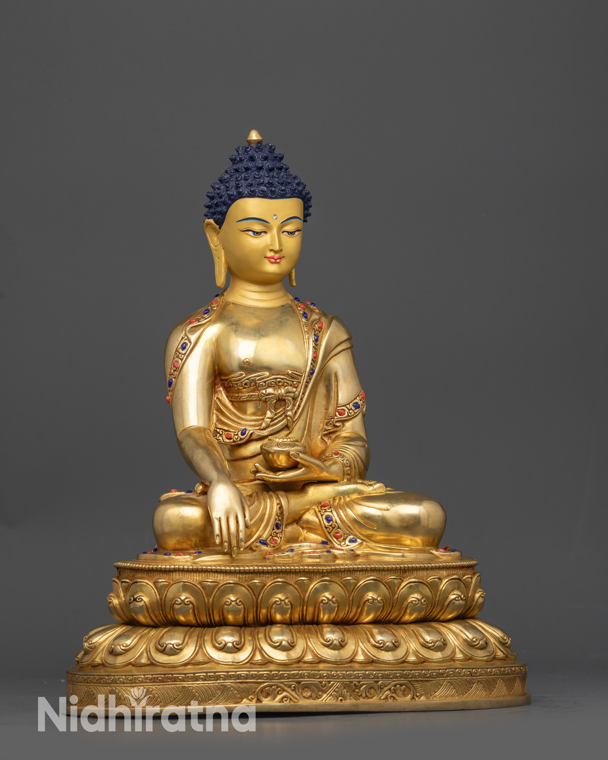 24K Gold Gilded Shakyamuni Buddha Sculpture | Traditional Nepalese Art