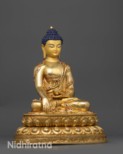 24K Gold Gilded Shakyamuni Buddha Sculpture | Traditional Nepalese Art