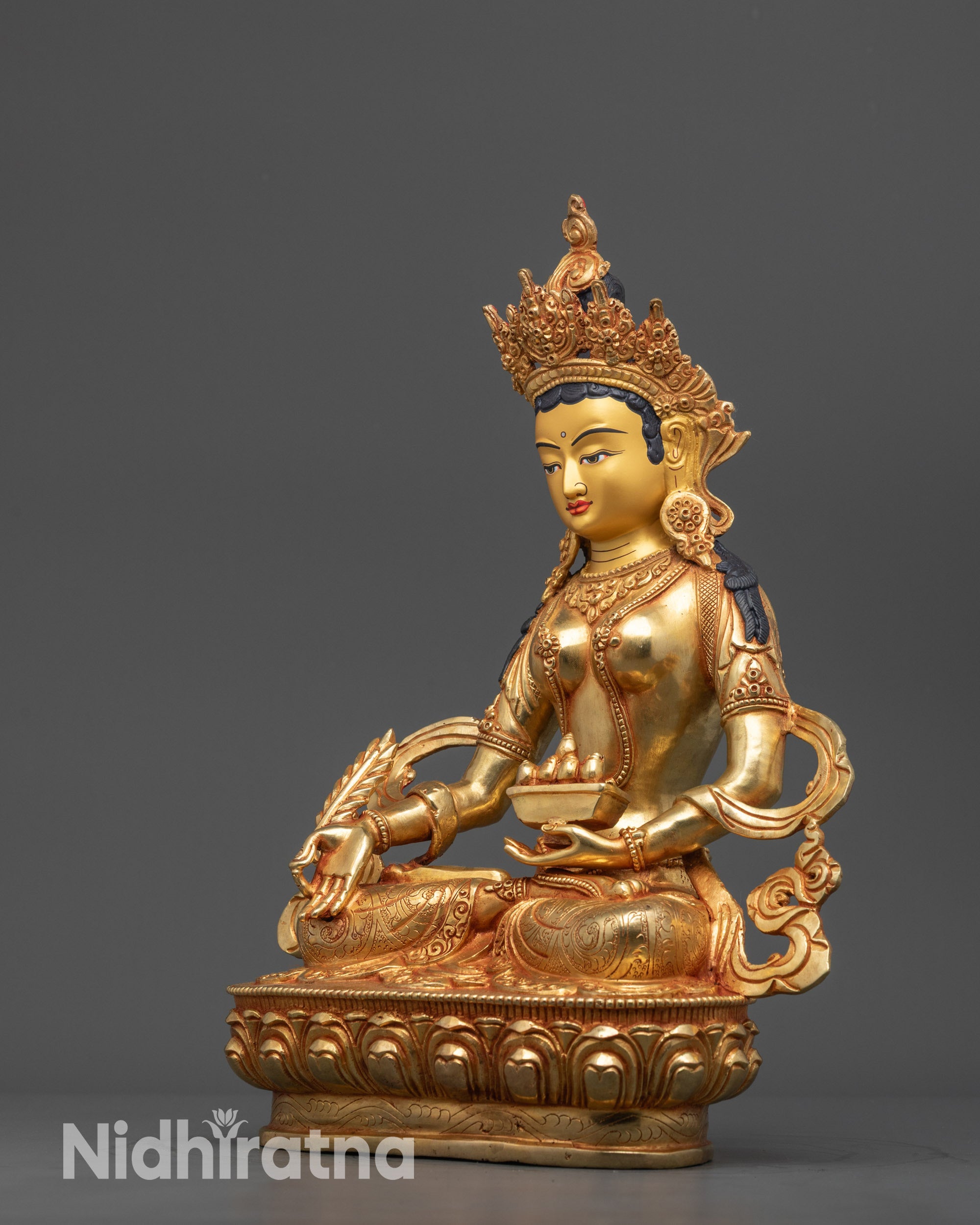 Gold-Gilded Ksitigarbha Statue | Traditional Buddhist Art from Nepal
