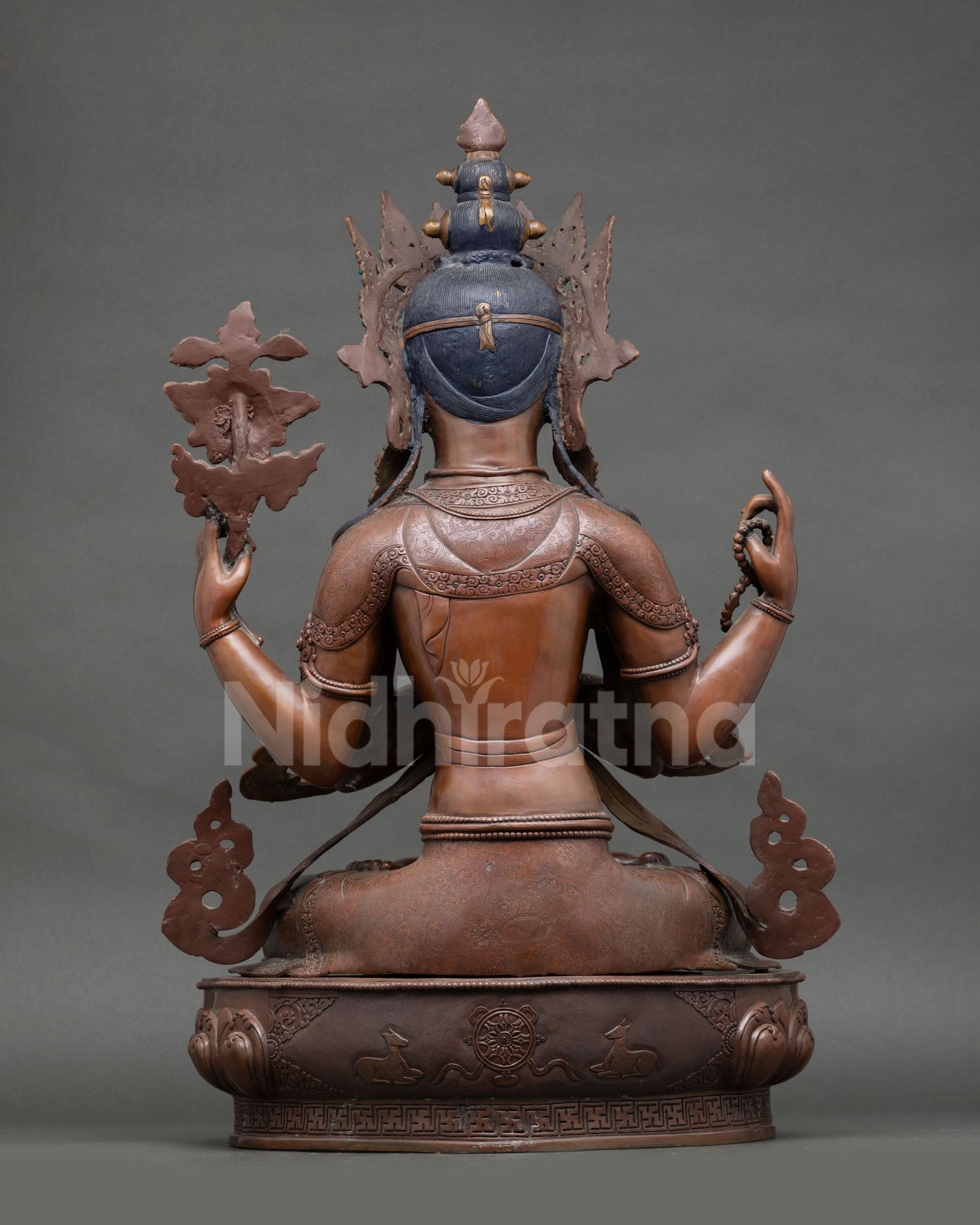 Four-Armed Chenrezig Statue | Oxidized Copper Sculpture