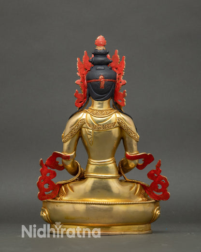 Back view – Handmade Amitayus Buddha back with gold detailing, lotus pedestal, Nepalese craft