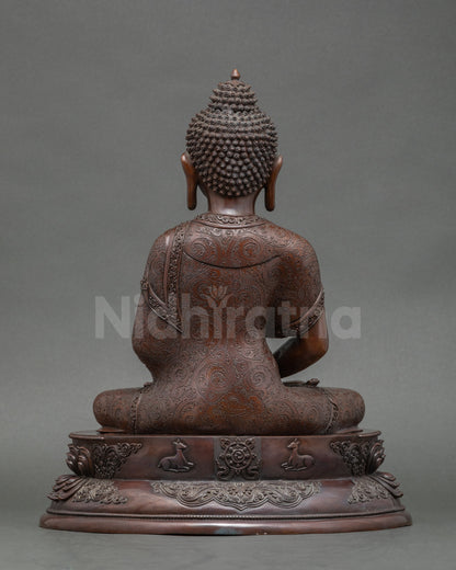 Back view Nepalese Amitabha Buddha statue, double lotus throne, spiritual home décor